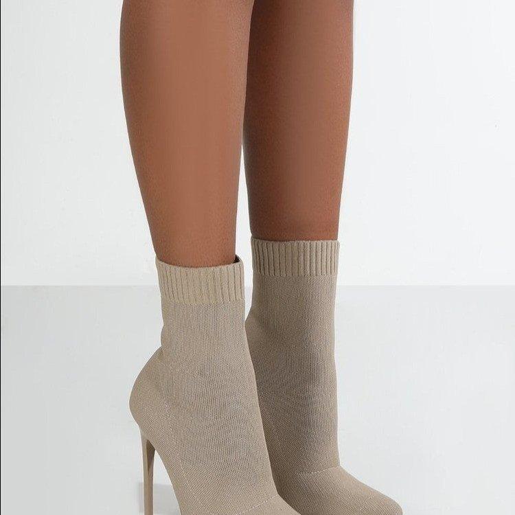 Women's Pointed-Toe Knitted Stretch Boots - High Heel Stiletto Booties