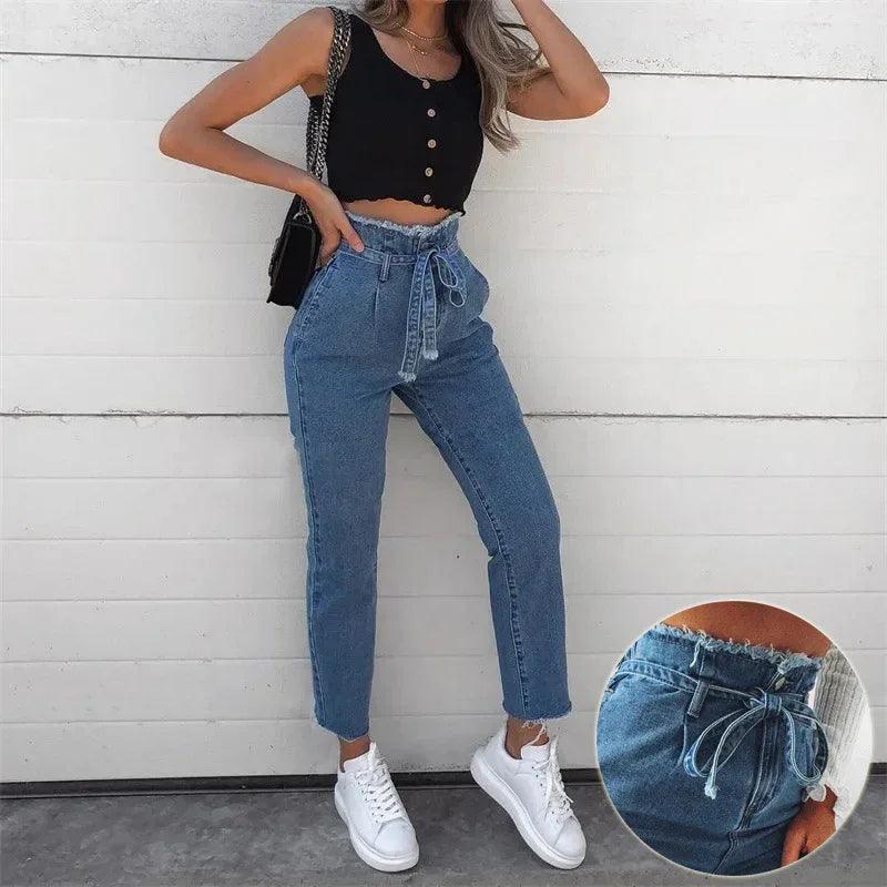 High-Waisted Washed Denim Pencil Pants – Plus Size Slim Fit Jeans for Women - Dazzling Beauty Solution