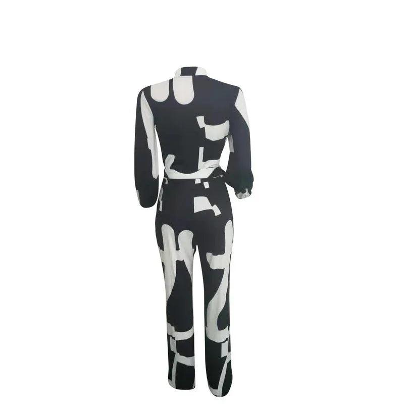 European And American Women's Clothing Elegant Cardigan Stitching Printing Jumpsuit - Dazzling Beauty Solution