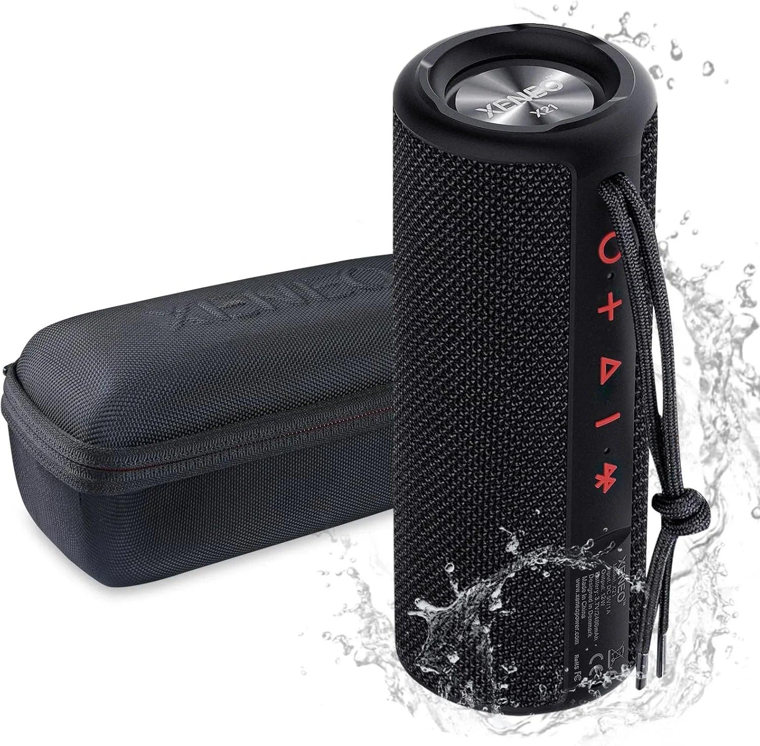 X21 Portable Outdoor Wireless Bluetooth Speaker Waterproof with FM Radio, Micro SD Card Slot, AUX for Shower - Hard Travel Case Included - Dazzling Beauty Solution