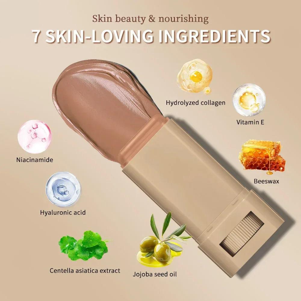 Vegan Serum-Infused Foundation Stick – Hydrating Skin Tint Balm, Anti-Aging, Sensitive-Skin Friendly (6 Shades) - Dazzling Beauty Solution