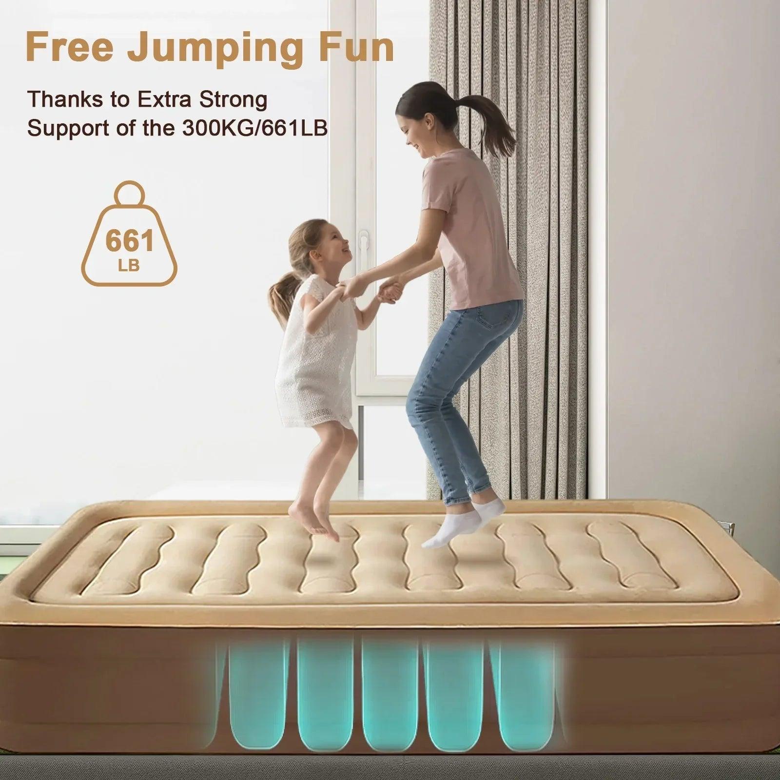 18In Queen Air Mattress with Headboard, Inflatable Mattress Airbed for Camping - Dazzling Beauty Solution