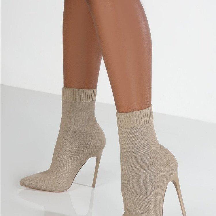 Women's Pointed-Toe Knitted Stretch Boots - High Heel Stiletto Booties