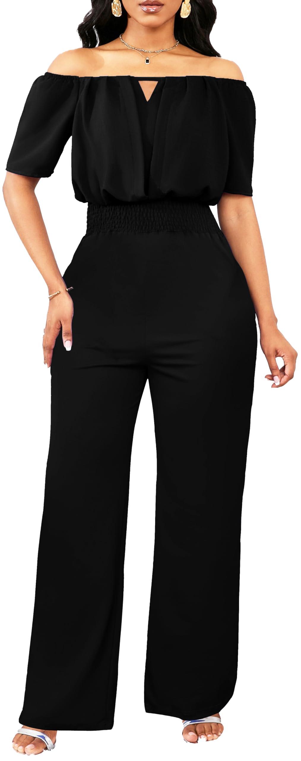 Off the Shoulder Jumpsuit for Women – Elegant Long Pants with Pockets