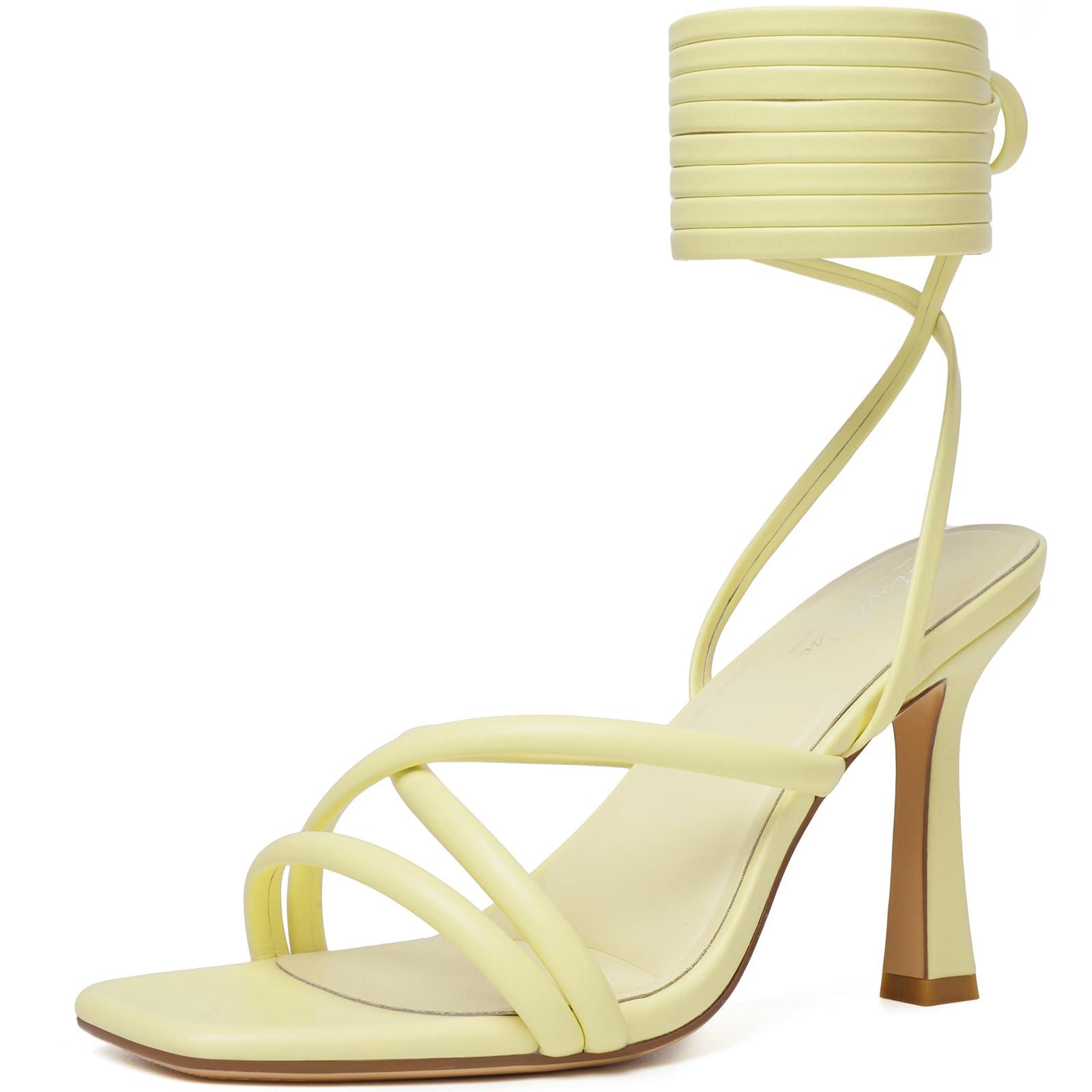 Mostrin Women's Strappy Lace-Up Stiletto Heels – Square Open Toe High Heel Sandals