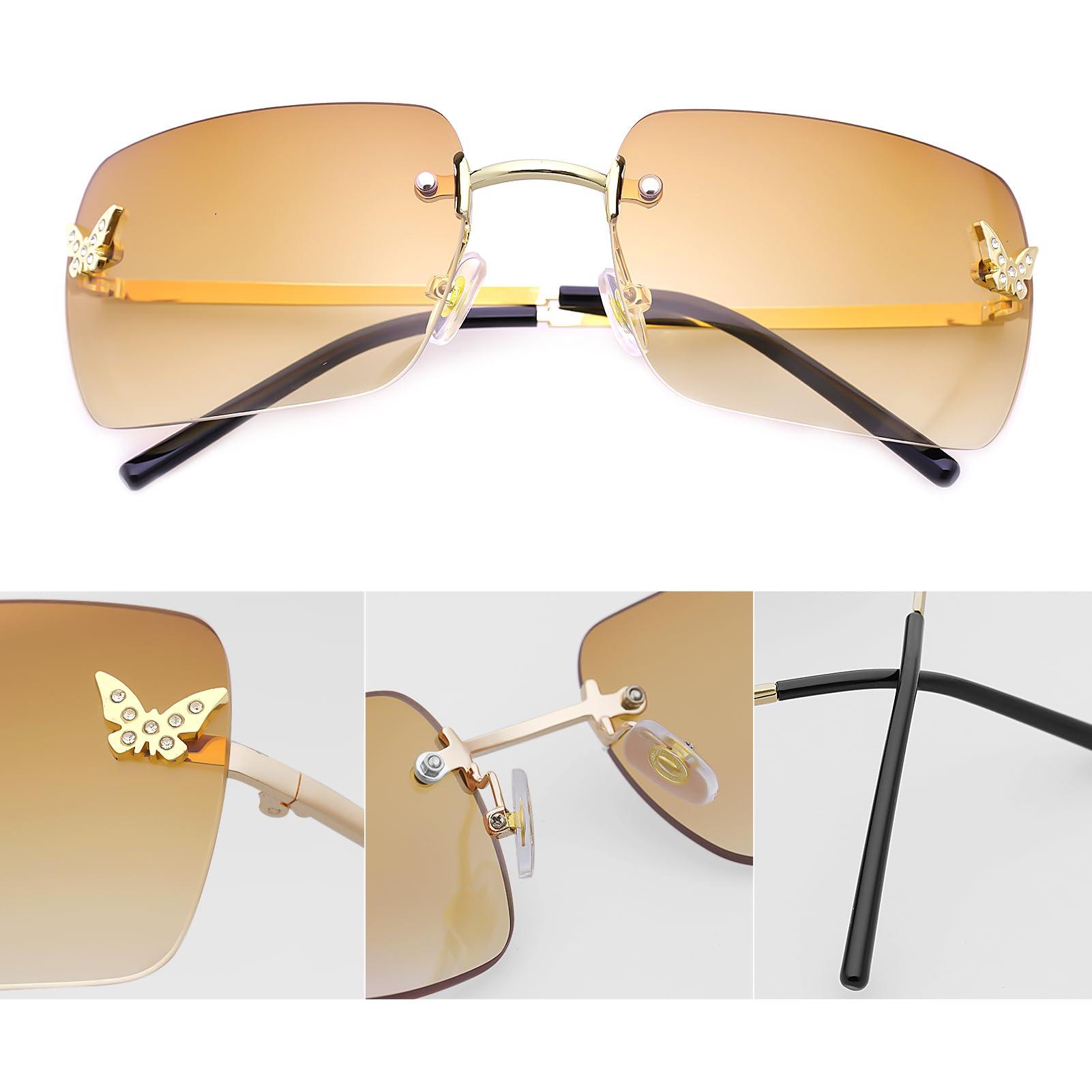 Y2K Rimless Rectangle Sunglasses | Butterfly Frameless Tinted Lens | UV400 | 6 Colors