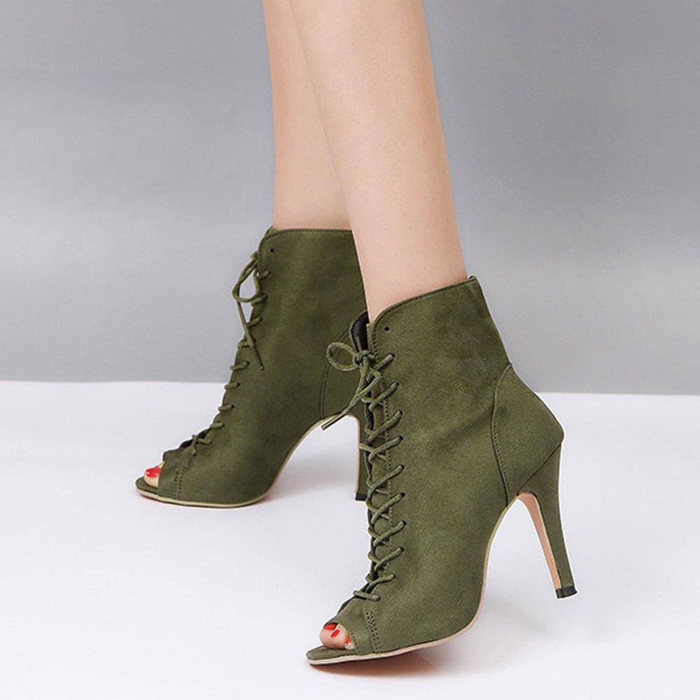 GATUXUS Women's Platform Lace-Up Ankle Booties | 3.9" Block Heel | Open Toe | 7 Colors