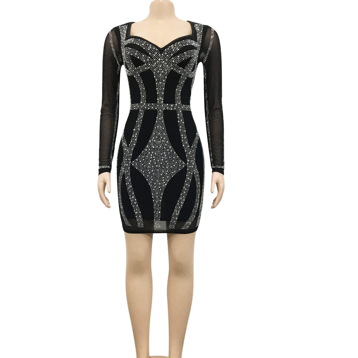 Sheer Rhinestone Crystal Mesh Bodycon Dress