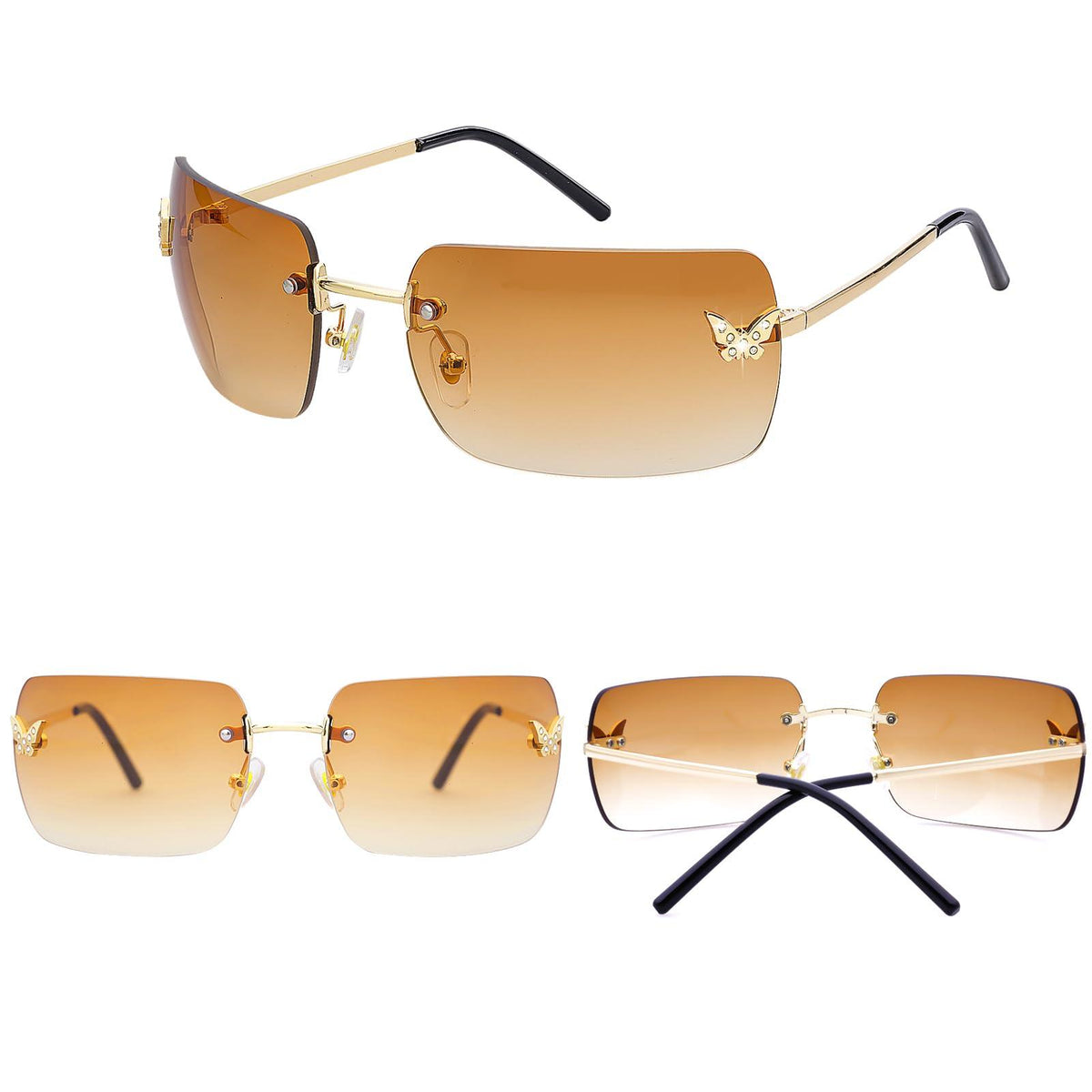 Y2K Rimless Rectangle Sunglasses | Butterfly Frameless Tinted Lens | UV400 | 6 Colors