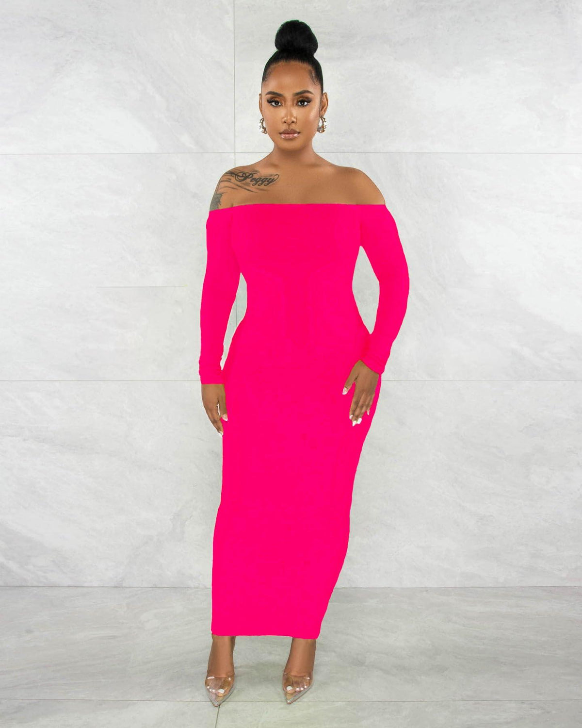 Women's Off Shoulder Long Sleeve Bodycon Maxi Dress - Sexy Backless Party Dress