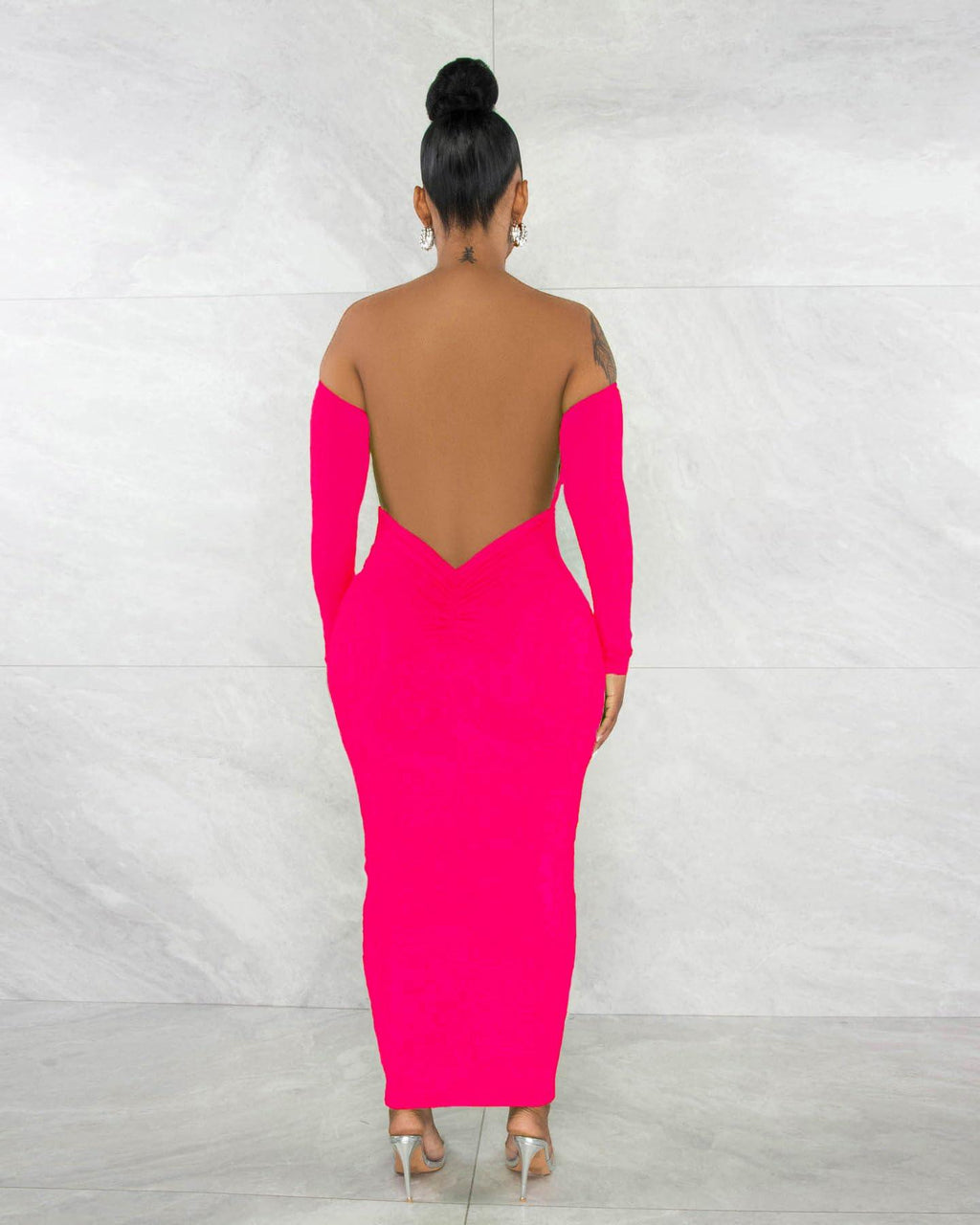 Women's Off Shoulder Long Sleeve Bodycon Maxi Dress - Sexy Backless Party Dress