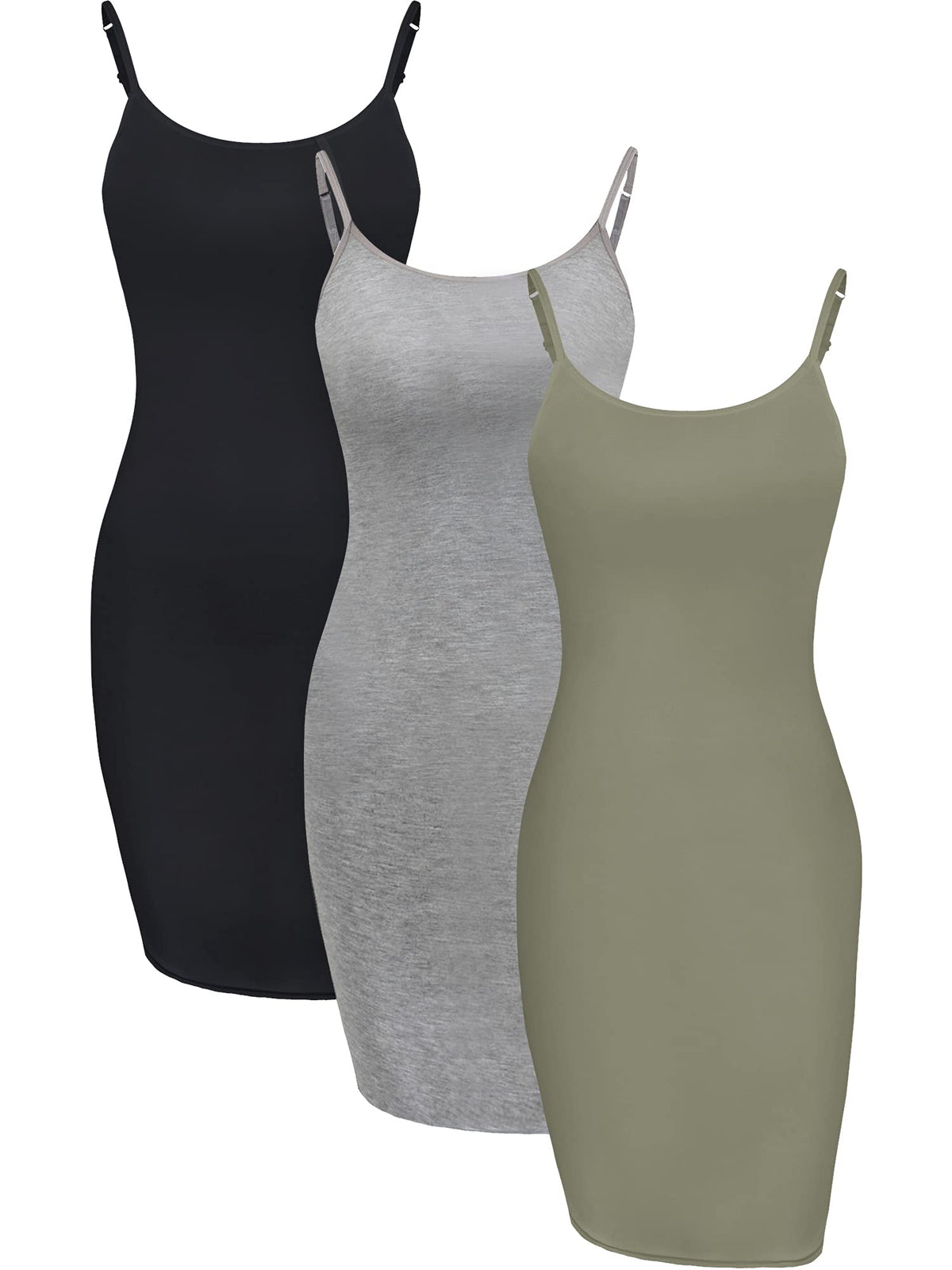 3-Piece Basic Cami Tank Set - Women's Long Adjustable Strap Tops (S-XXL)