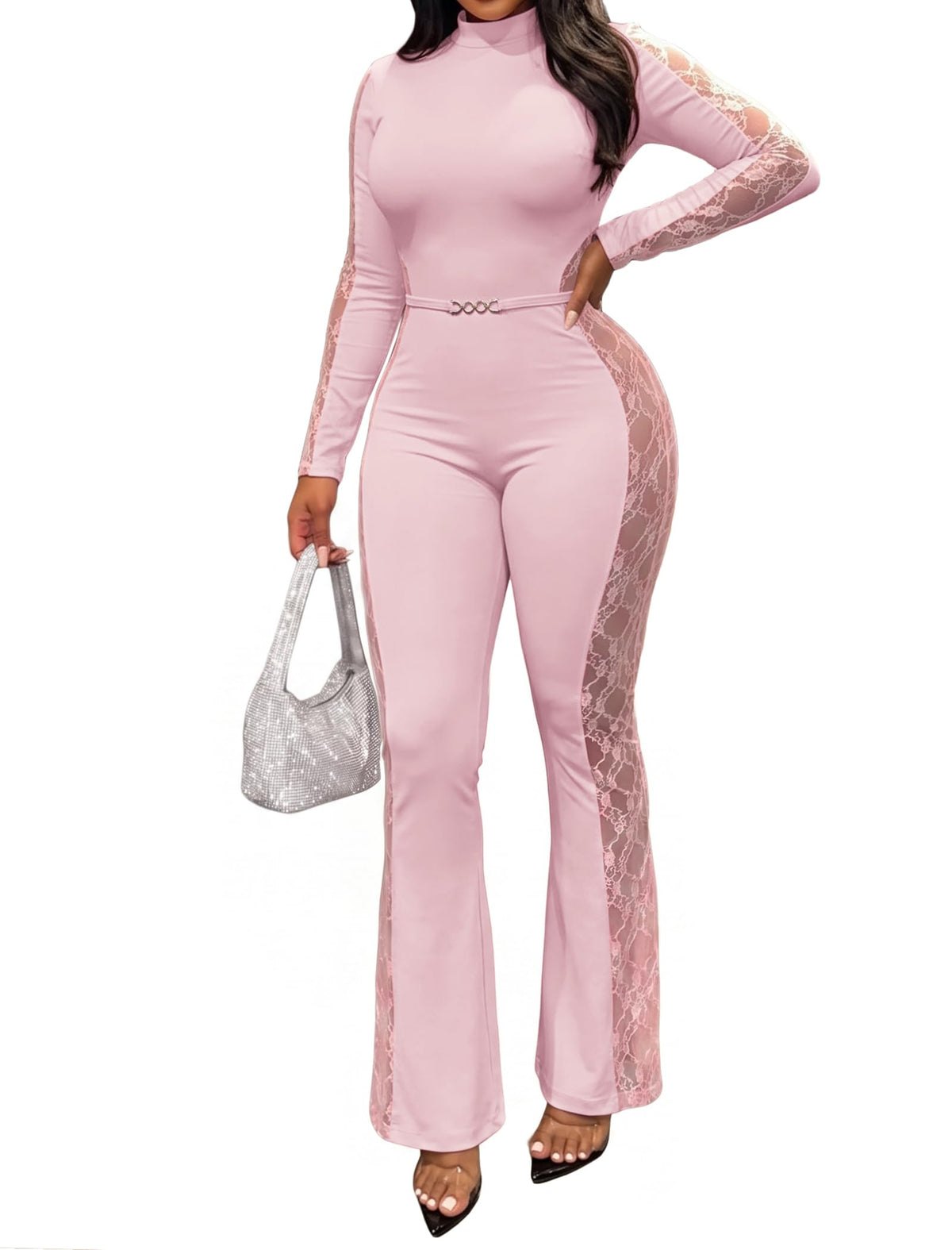 Lace Panel Bodycon Jumpsuit for Women