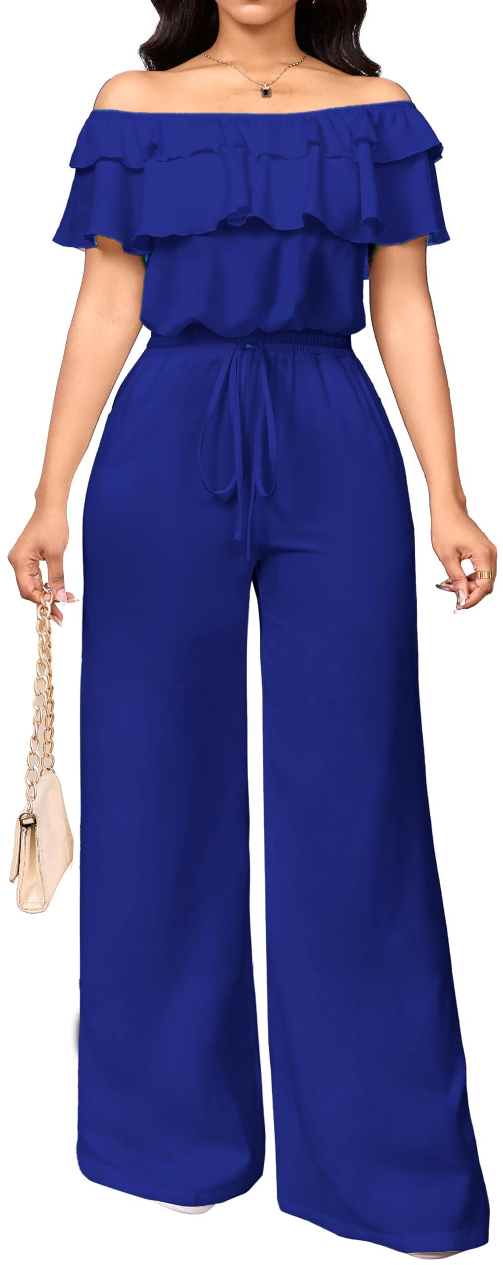 Off the Shoulder Jumpsuit for Women – Elegant Long Pants with Pockets