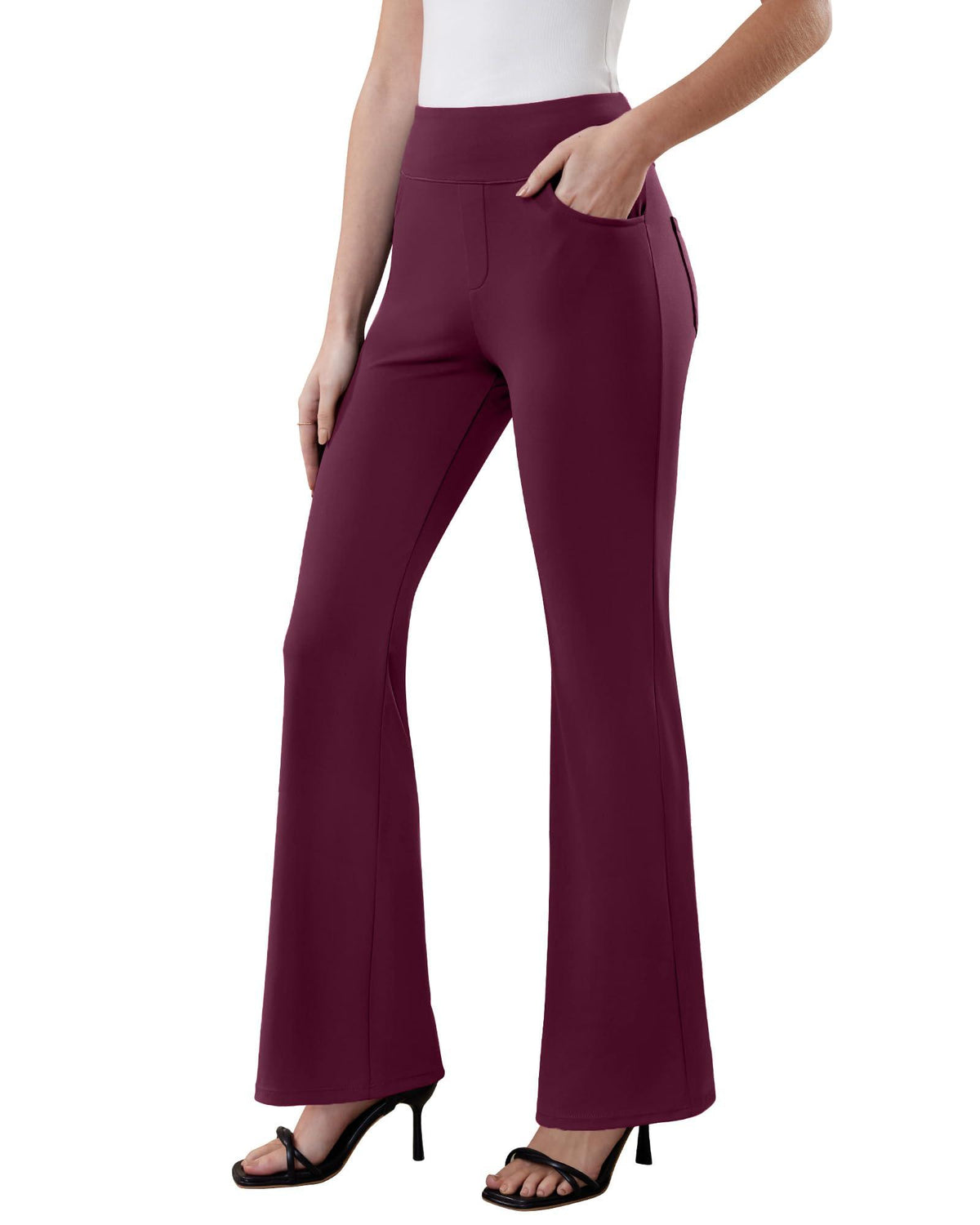 Women's Stretchy Flare Work Pants – High-Waist Pull-On Dress Slacks with 4 Pockets