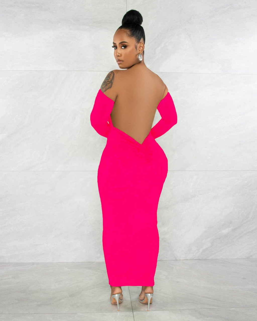 Women's Off Shoulder Long Sleeve Bodycon Maxi Dress - Sexy Backless Party Dress