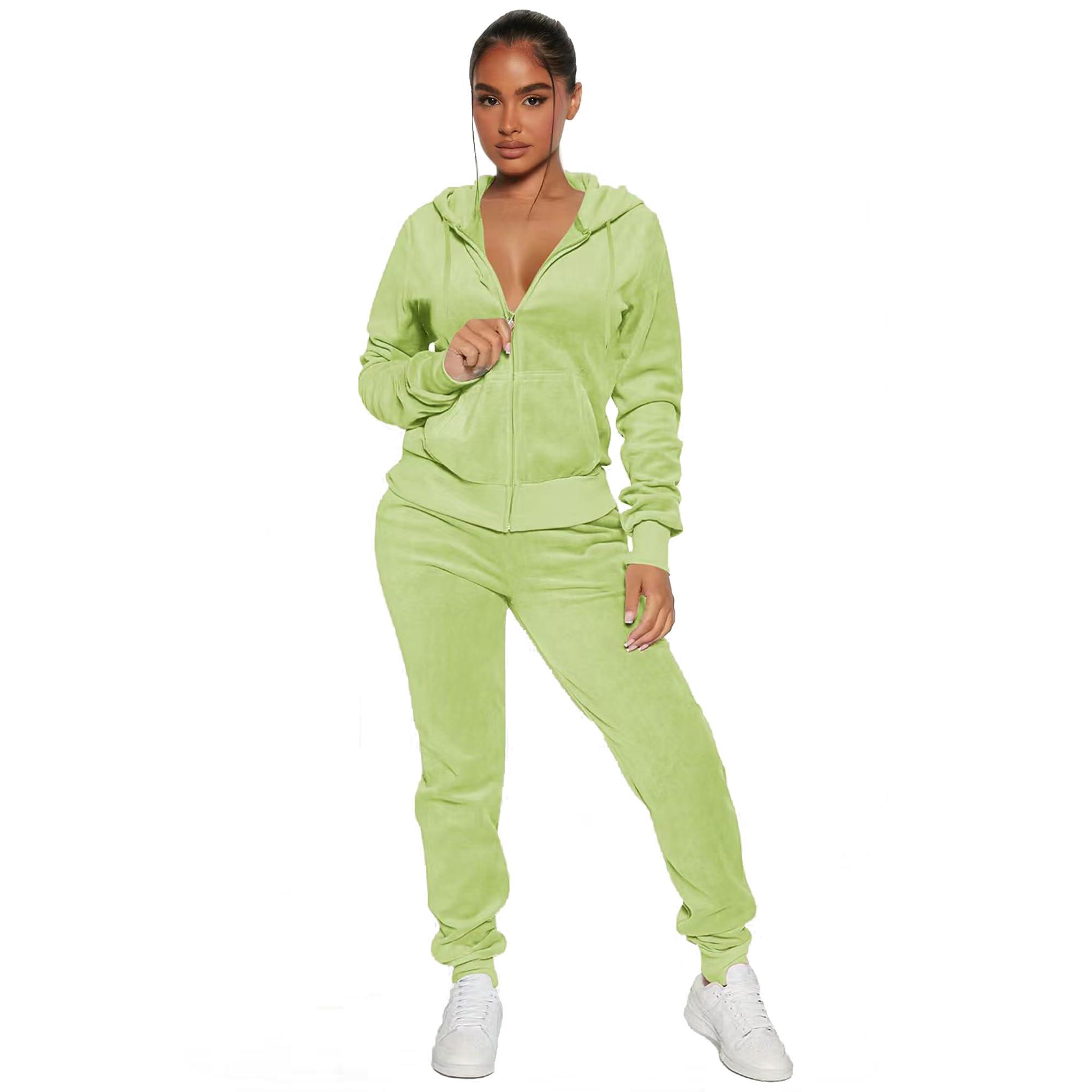 Women's 2-Piece Velour Tracksuit – Hooded Zip Crop Top & Jogger Pants