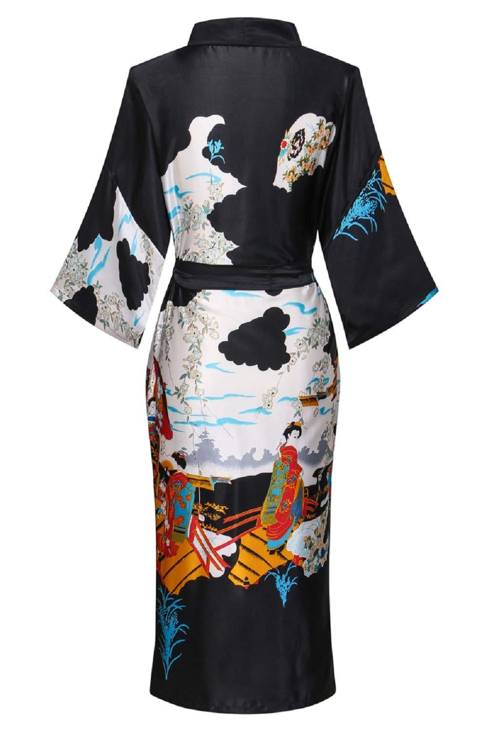 Women's Floral/Patterned Silky Kimono Robes Long Satin Bathrobes Sleepwear Loungewear