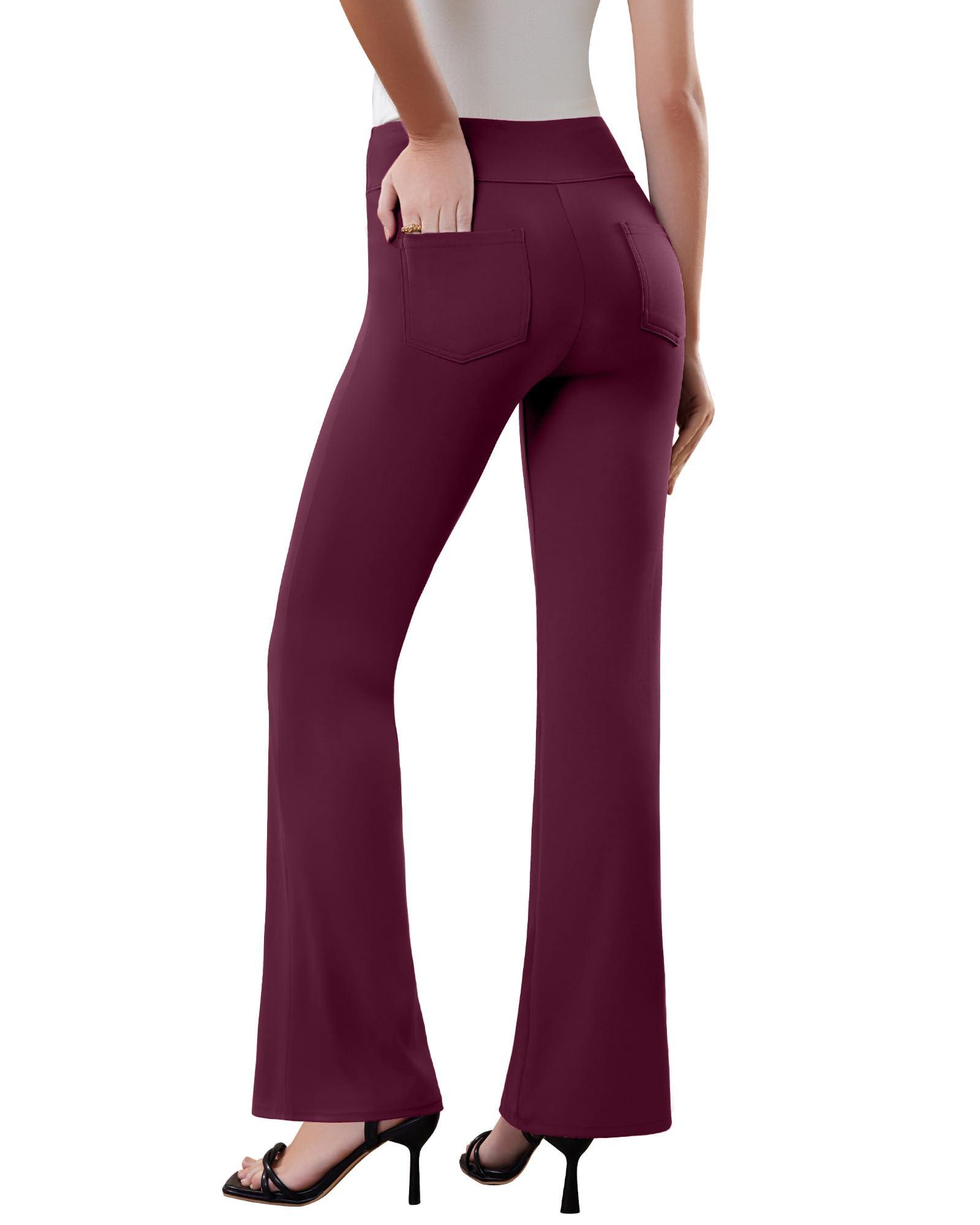 Women's Stretchy Flare Work Pants – High-Waist Pull-On Dress Slacks with 4 Pockets