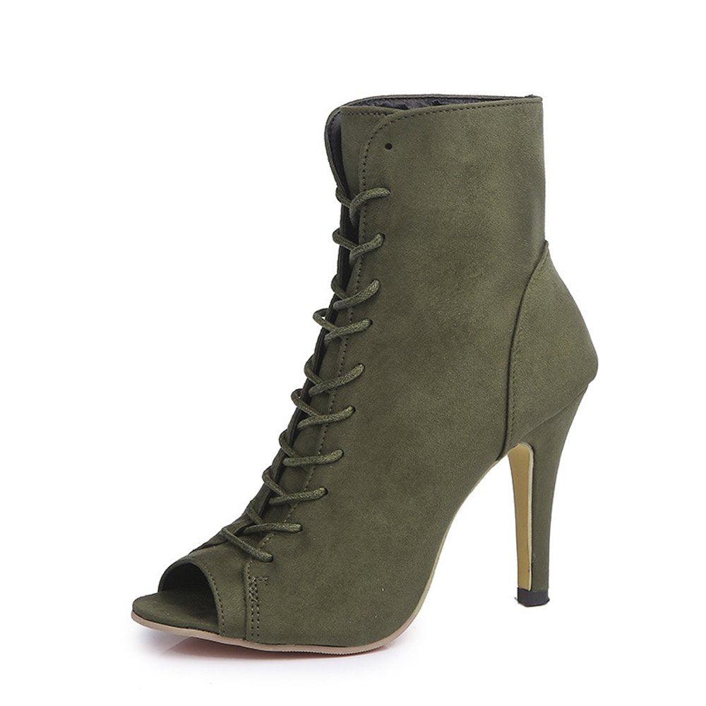 GATUXUS Women's Platform Lace-Up Ankle Booties | 3.9" Block Heel | Open Toe | 7 Colors
