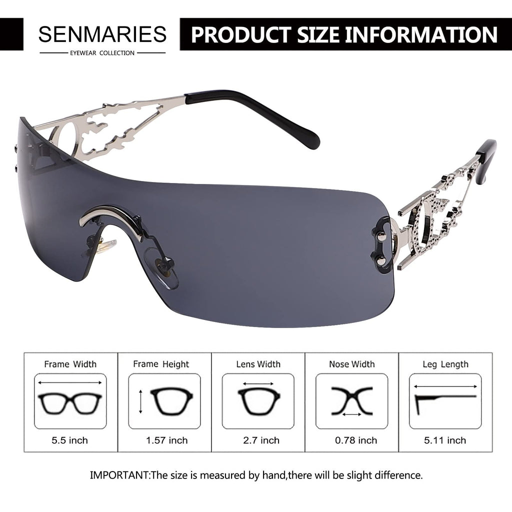 SENMARIES Rimless Y2k Sunglasses For Women Men Rectangle Vintage glasses Fashion Flame Metal Sunglass Frameless Retro Eyewear