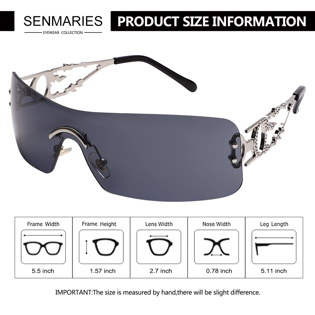 SENMARIES Rimless Y2k Sunglasses For Women Men Rectangle Vintage glasses Fashion Flame Metal Sunglass Frameless Retro Eyewear