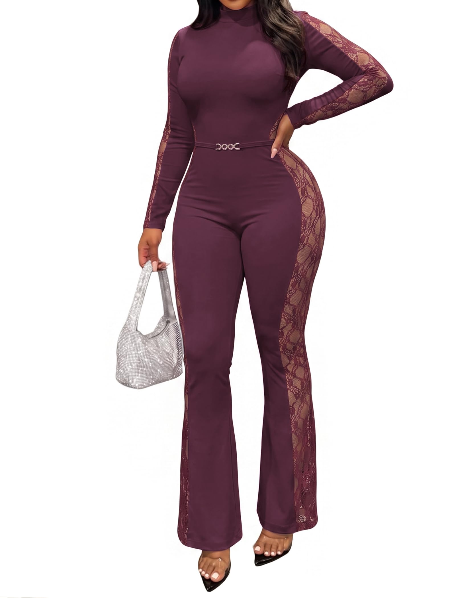 Lace Panel Bodycon Jumpsuit for Women