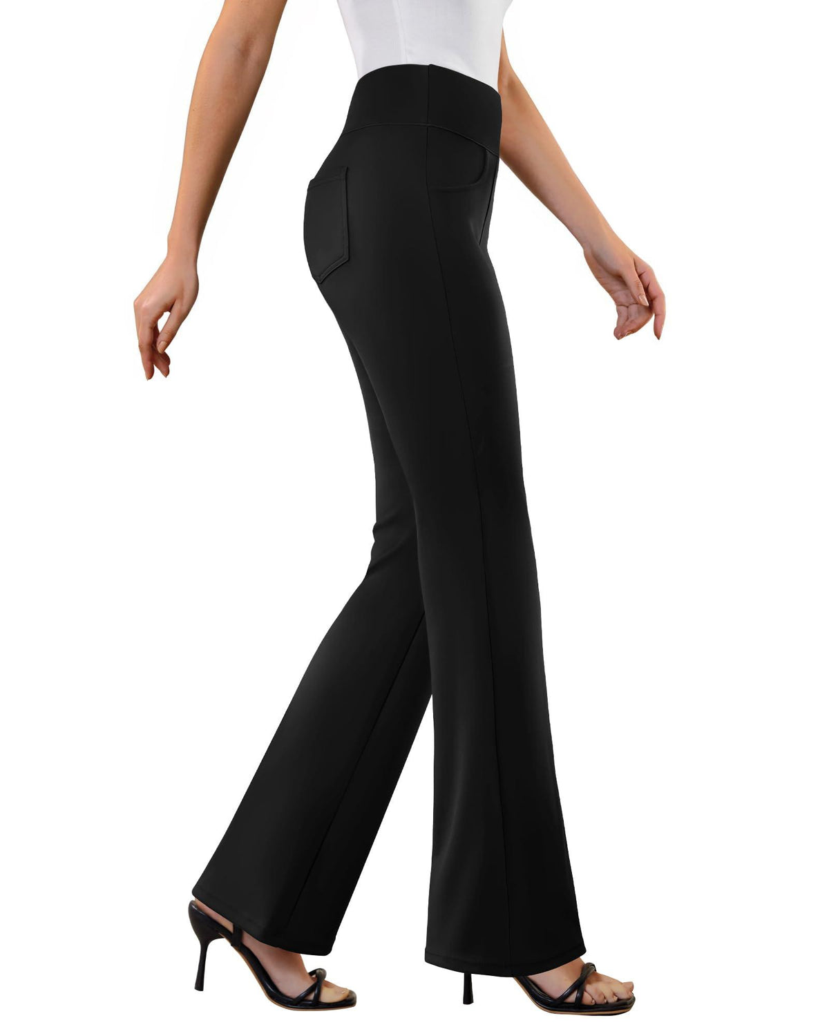 Women's Stretchy Flare Work Pants – High-Waist Pull-On Dress Slacks with 4 Pockets