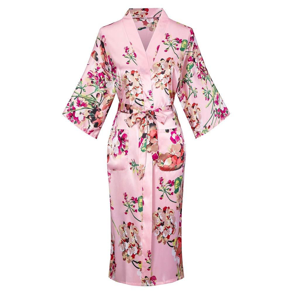 Women's Floral/Patterned Silky Kimono Robes Long Satin Bathrobes Sleepwear Loungewear