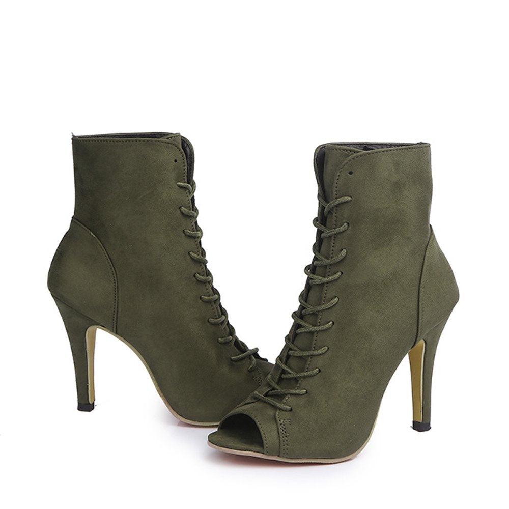 GATUXUS Women's Platform Lace-Up Ankle Booties | 3.9" Block Heel | Open Toe | 7 Colors