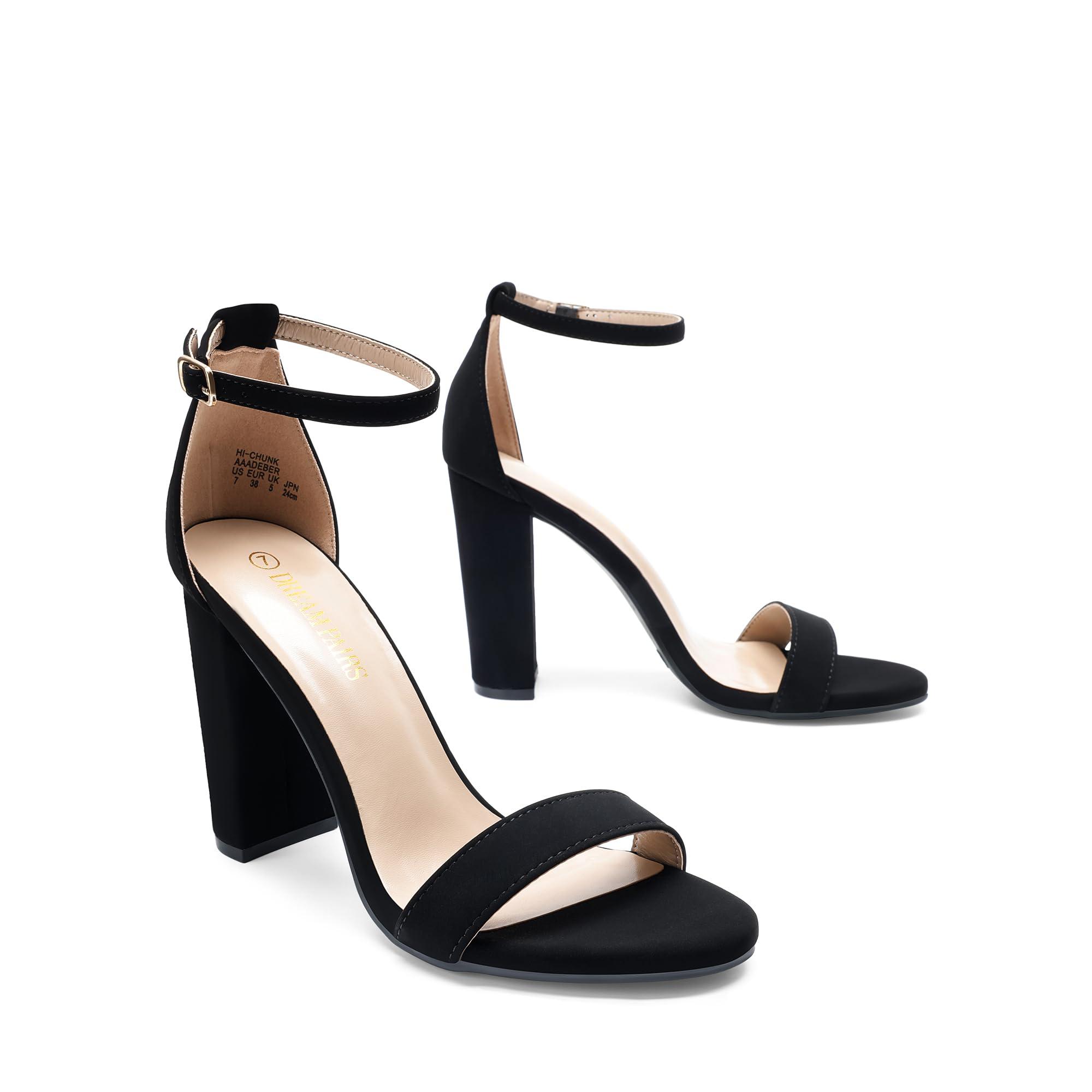 DREAM PAIRS Women's Hi-Chunk 4" Chunky Heel Sandals | Open Toe Ankle Strap | Vegan Leather