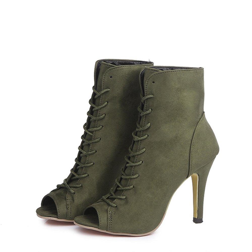 GATUXUS Women's Platform Lace-Up Ankle Booties | 3.9" Block Heel | Open Toe | 7 Colors