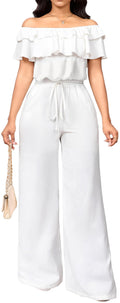 Off the Shoulder Jumpsuit for Women – Elegant Long Pants with Pockets