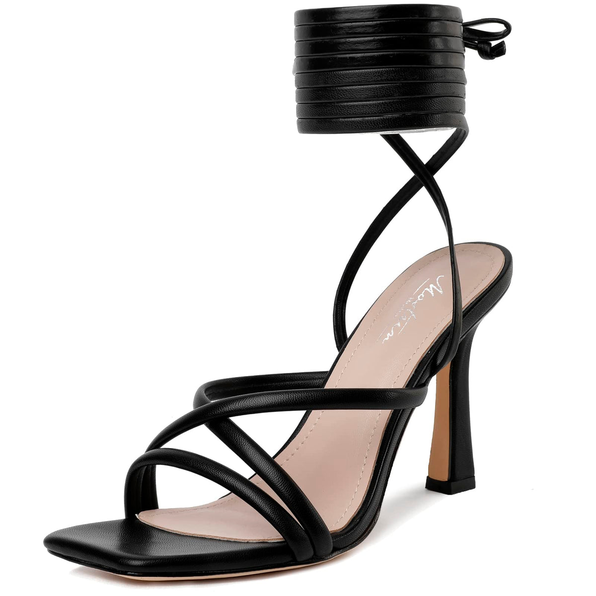Mostrin Women's Strappy Lace-Up Stiletto Heels – Square Open Toe High Heel Sandals