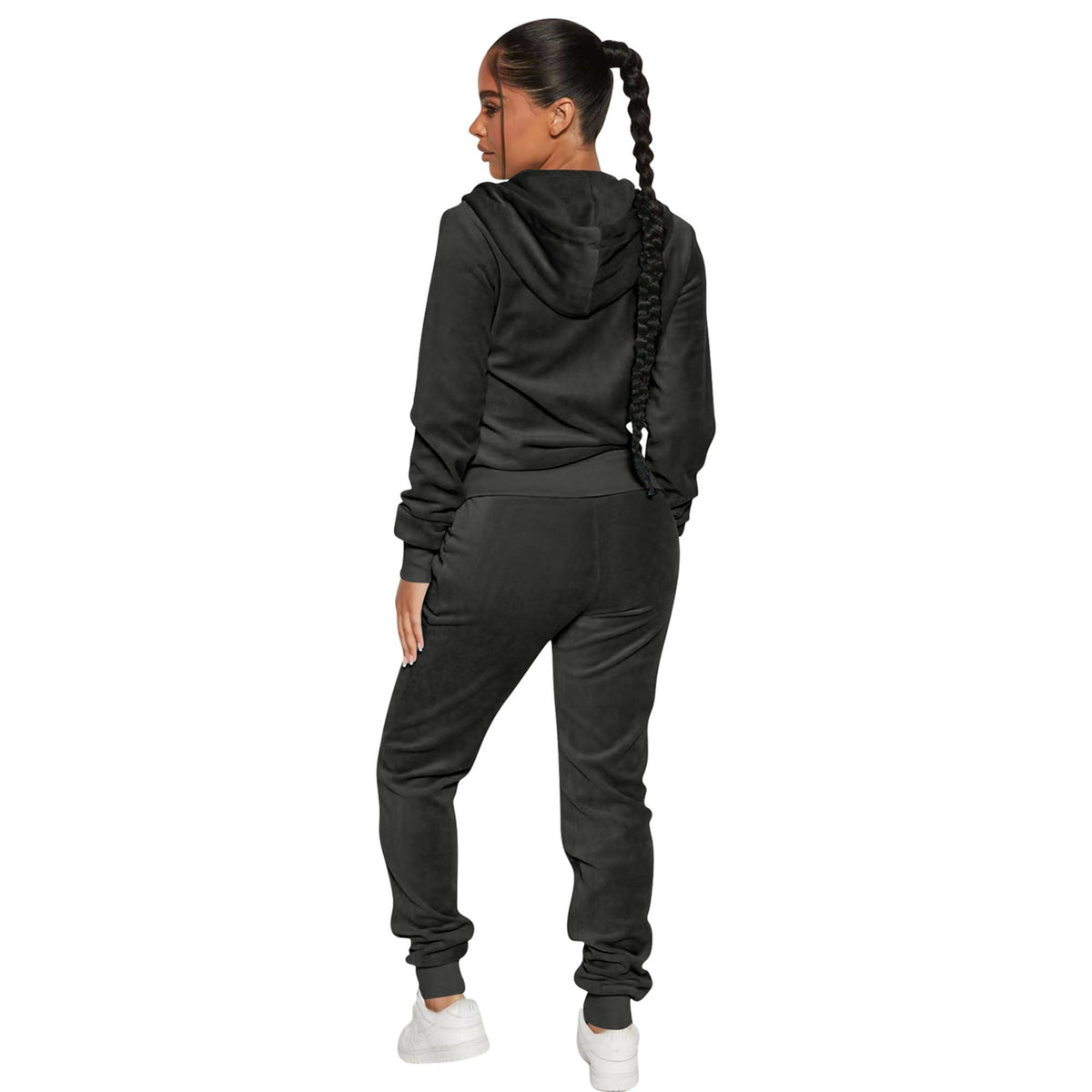 Women's 2-Piece Velour Tracksuit – Hooded Zip Crop Top & Jogger Pants