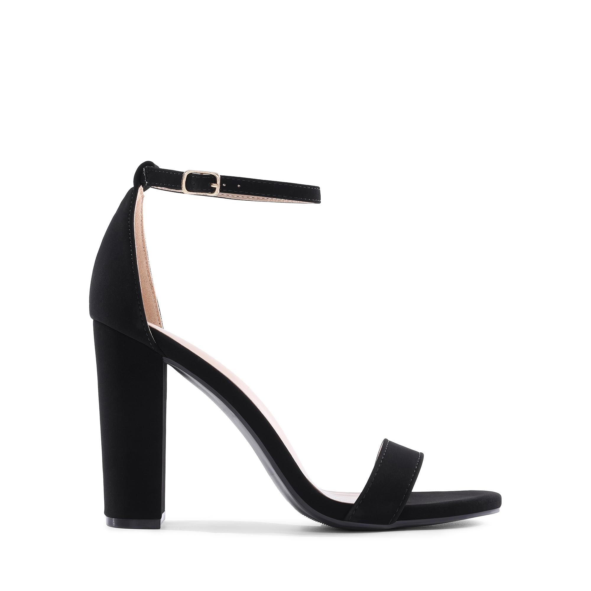 DREAM PAIRS Women's Hi-Chunk 4" Chunky Heel Sandals | Open Toe Ankle Strap | Vegan Leather