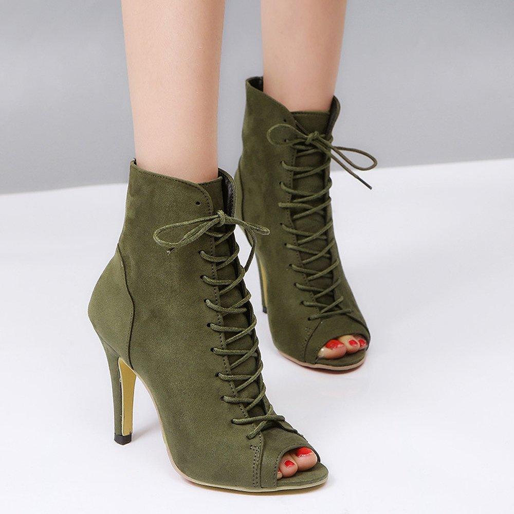 GATUXUS Women's Platform Lace-Up Ankle Booties | 3.9" Block Heel | Open Toe | 7 Colors