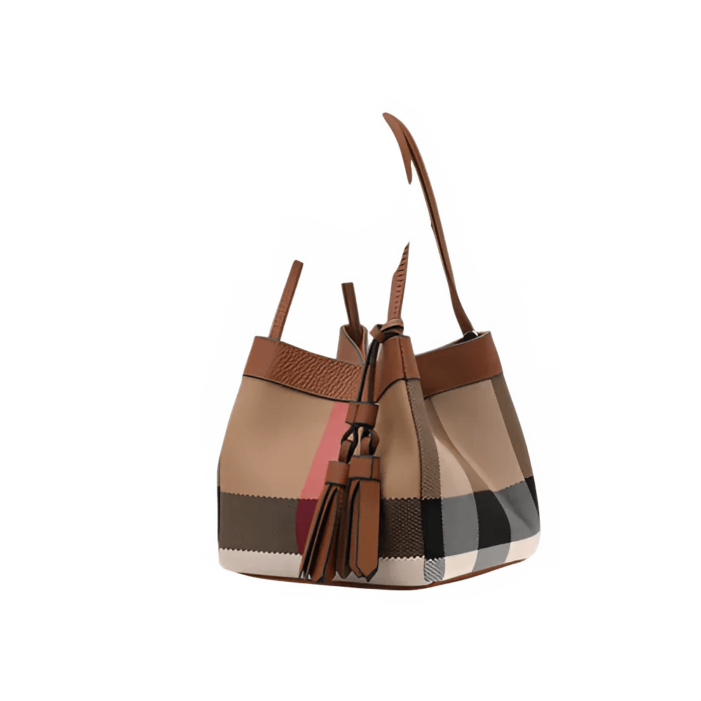 Aidrani Women's Plaid Canvas Cowhide Small Handbag Caramel - Dazzling Beauty Solution