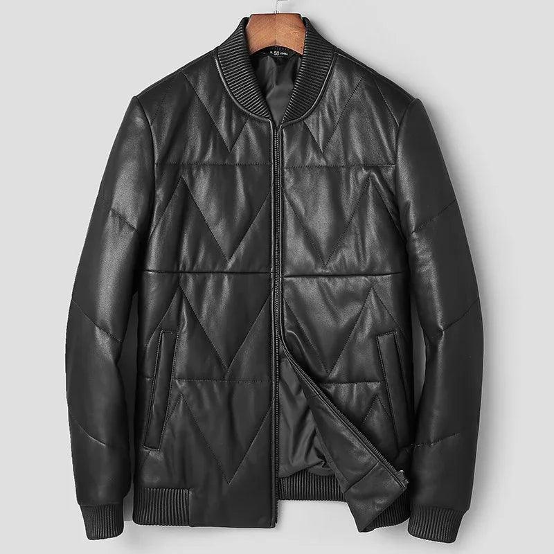 Men’s Premium Down Leather Jacket – Sheepskin & Fleece-Lined - Dazzling Beauty Solution