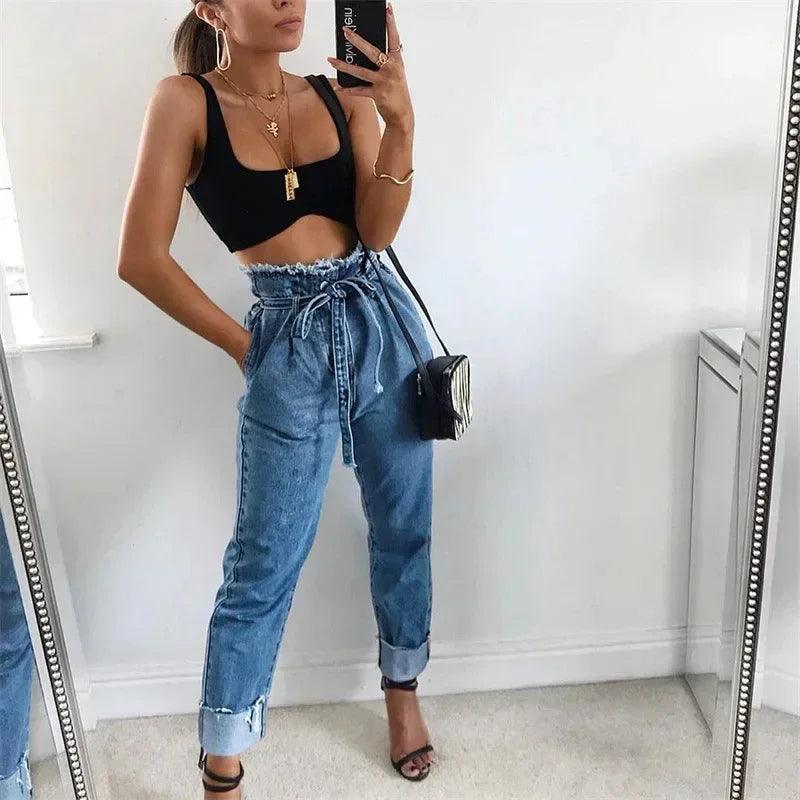 High-Waisted Washed Denim Pencil Pants – Plus Size Slim Fit Jeans for Women - Dazzling Beauty Solution