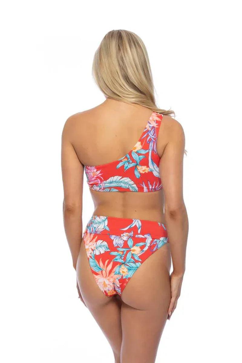 RED TROPICAL RING ACCENT ONE SHOULDER BIKINI SET - Dazzling Beauty Solution