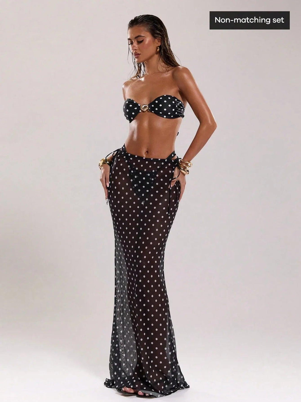BAE Women’s New Arrival Black & White Polka Dot Low Waist Drawstring Resort Swimwear - Dazzling Beauty Solution