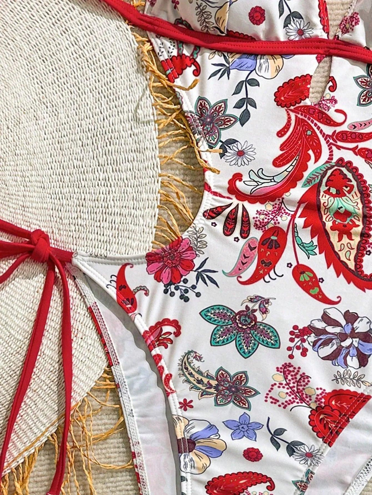 Soleia Women'S Vacation Colorful Paisley Retro Print Hollow Out Halter Backless Color Strap Jumpsuits for Beach Bathing Suits for Woman Bathing Suits for Women Summer - Dazzling Beauty Solution