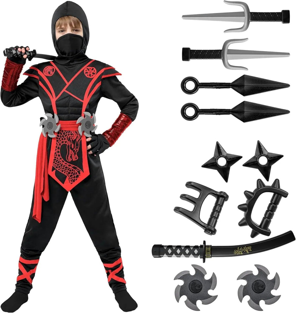 Kids’ Ninja Dragon Halloween Costume – Boys Jumpsuit Dress-Up Set - Dazzling Beauty Solution