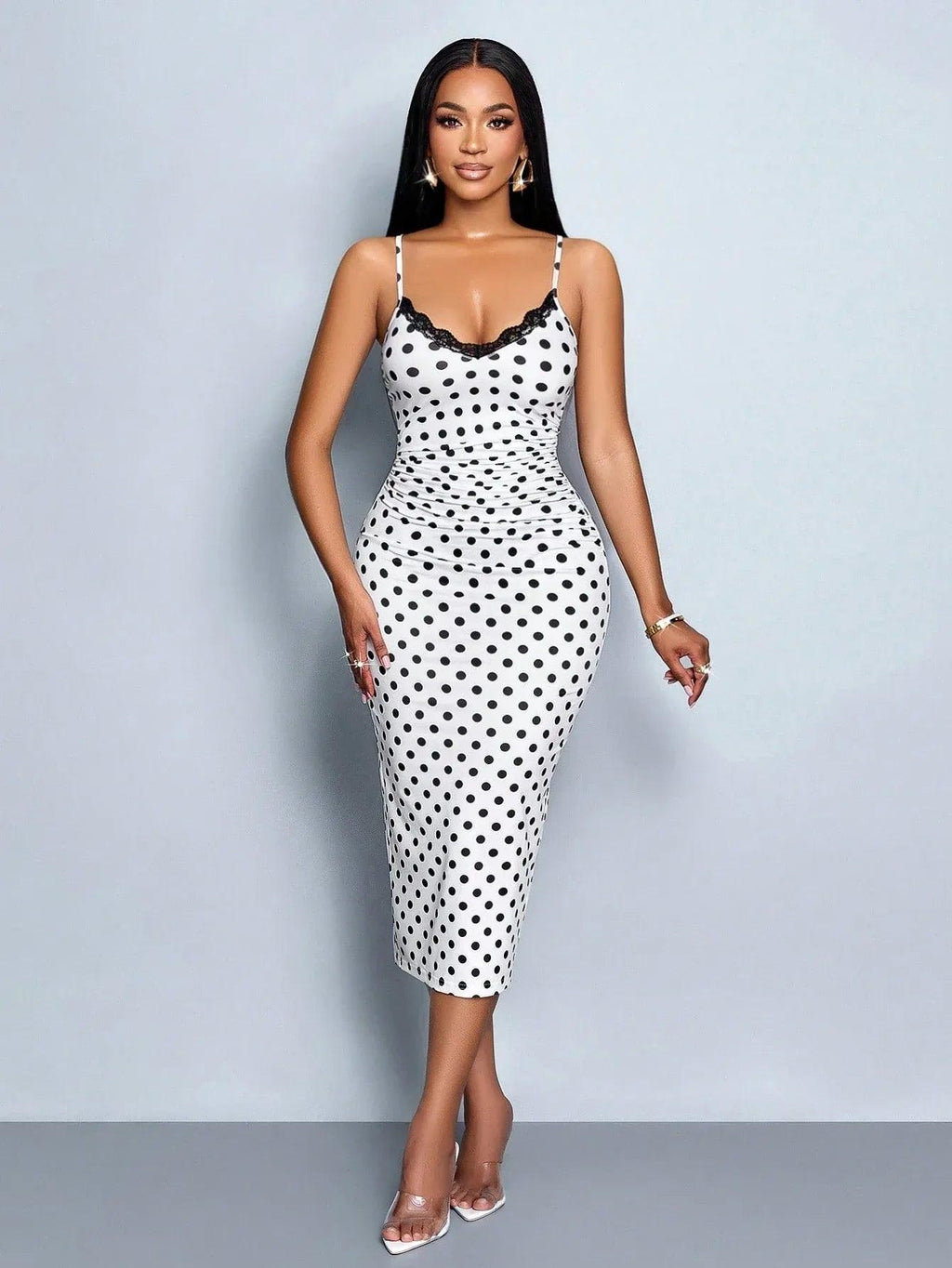 SOLERSUN Black Lace Suspender Dress – Elegant Retro Slimming V-Neck Cocktail & Party Wear - Dazzling Beauty Solution