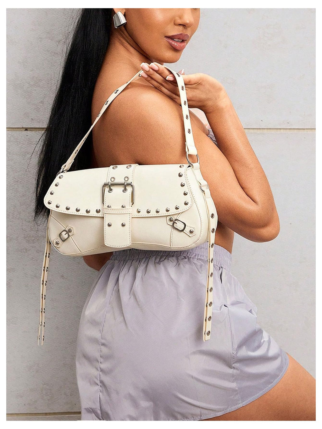 Verdusa Women's Y2K Studded Punk Shoulder Bag | Goth Faux Leather Purse | 15 Colors