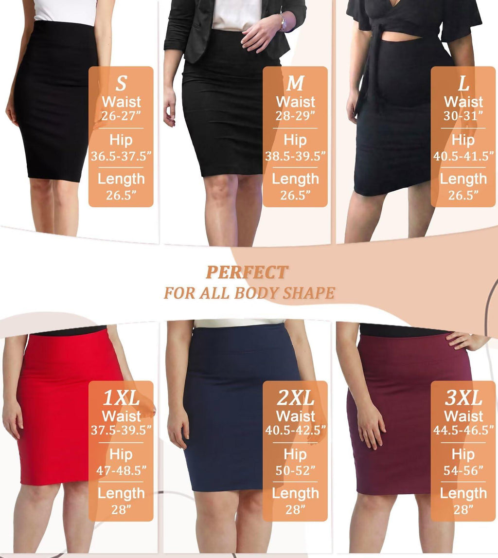 Women's Premium Ponte Stretch High-Waist Pencil Skirt – Below Knee