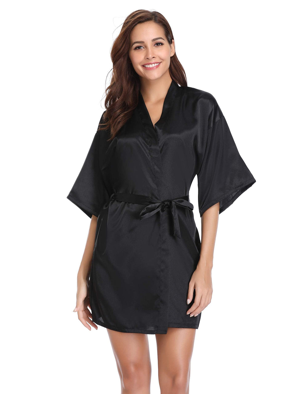 Vlazom Womens Kimono Robes Dressing Gown Satin Bathrobe Nightdress Short Style Bridal Robe