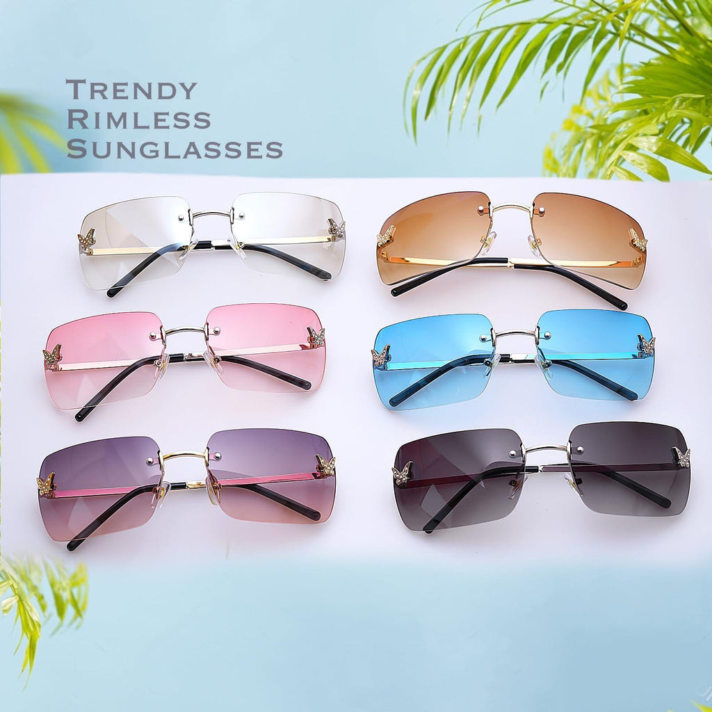Y2K Rimless Rectangle Sunglasses | Butterfly Frameless Tinted Lens | UV400 | 6 Colors