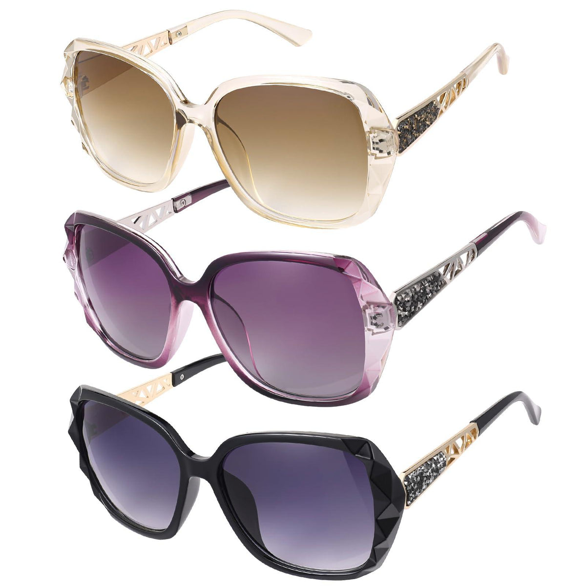 Oversized Rhinestone Sunglasses Set - Dazzling look.